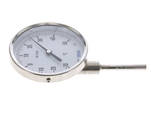 -30 bis +50°C Bimetall-Thermometer aus Edelstahl 100mm Gehäuse 63mm Schaftunterseite