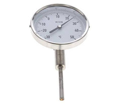 -30 bis +50°C Bimetall-Thermometer aus Edelstahl 100mm Gehäuse 63mm Schaftunterseite