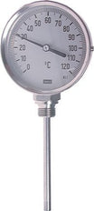 0 to +200°C Stainless Steel Bimetallic Industrial Thermometer 100mm Cabinet 100mm Stem Bottom