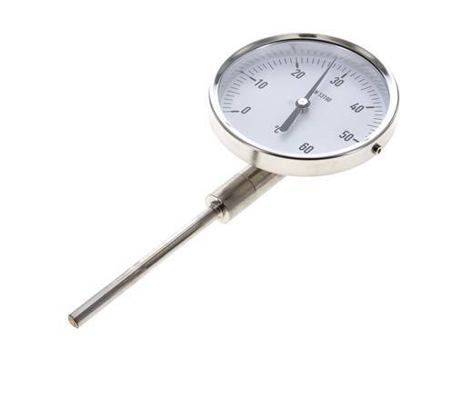 0 bis +60°C Bimetall-Thermometer aus Edelstahl 100mm Gehäuse 100mm Schaftboden