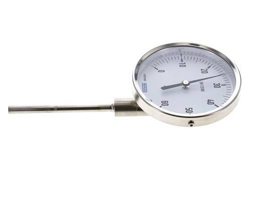 0 bis +60°C Bimetall-Thermometer aus Edelstahl 100mm Gehäuse 100mm Schaftboden