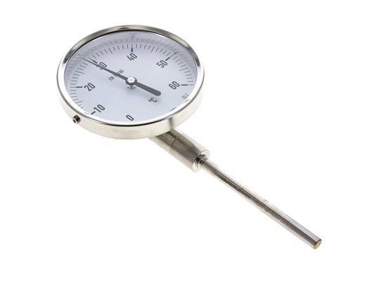 0 bis +60°C Bimetall-Thermometer aus Edelstahl 100mm Gehäuse 100mm Schaftboden