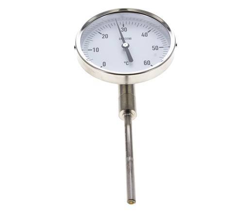 0 bis +60°C Bimetall-Thermometer aus Edelstahl 100mm Gehäuse 100mm Schaftboden