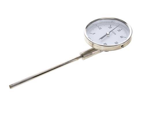 0 bis +60°C Bimetall-Thermometer aus Edelstahl 100mm Gehäuse 160mm Schaftunterteil