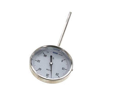 0 bis +60°C Bimetall-Thermometer aus Edelstahl 100mm Gehäuse 160mm Schaftunterteil