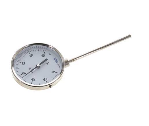 0 bis +60°C Bimetall-Thermometer aus Edelstahl 100mm Gehäuse 160mm Schaftunterteil