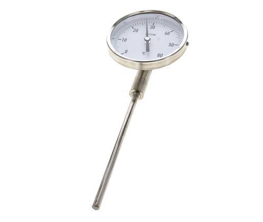 0 bis +60°C Bimetall-Thermometer aus Edelstahl 100mm Gehäuse 160mm Schaftunterteil