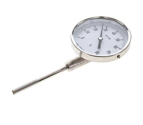 0 bis +80°C Bimetall-Thermometer aus Edelstahl 100mm Gehäuse 100mm Schaftboden