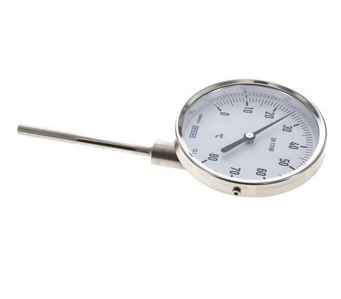 0 bis +80°C Bimetall-Thermometer aus Edelstahl 100mm Gehäuse 100mm Schaftboden