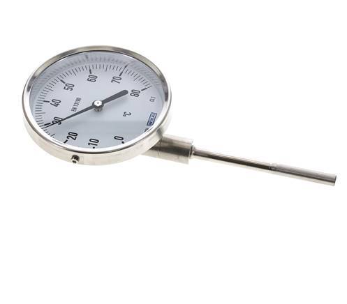 0 bis +80°C Bimetall-Thermometer aus Edelstahl 100mm Gehäuse 100mm Schaftboden
