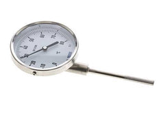0 bis +80°C Bimetall-Thermometer aus Edelstahl 100mm Gehäuse 100mm Schaftboden