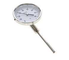 0 bis +80°C Bimetall-Thermometer aus Edelstahl 100mm Gehäuse 100mm Schaftboden