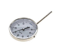 0 bis +80°C Bimetall-Thermometer aus Edelstahl 100mm Gehäuse 160mm Schaftunterteil