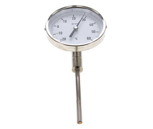 0 bis +80°C Bimetall-Thermometer aus Edelstahl 100mm Gehäuse 160mm Schaftunterteil