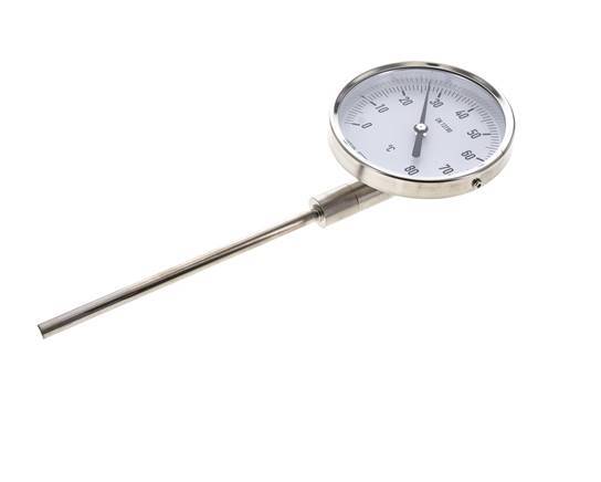 0 bis +80°C Bimetall-Thermometer aus Edelstahl 100mm Gehäuse 63mm Schaftunterseite