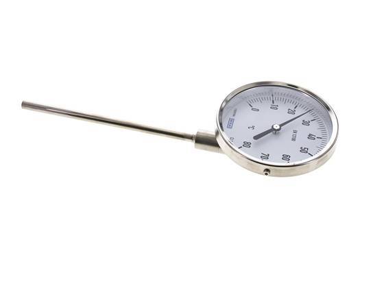 0 bis +80°C Bimetall-Thermometer aus Edelstahl 100mm Gehäuse 63mm Schaftunterseite