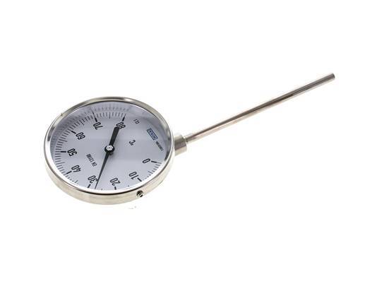 0 bis +80°C Bimetall-Thermometer aus Edelstahl 100mm Gehäuse 63mm Schaftunterseite