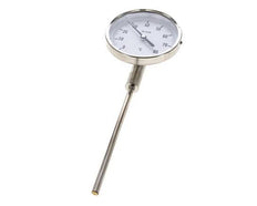 0 bis +80°C Bimetall-Thermometer aus Edelstahl 100mm Gehäuse 63mm Schaftunterseite