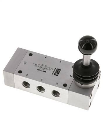 5/3 G1/4'' Auspuff Zentrum Handhebel Ventil Raste 0-12bar/0-168psi Airtec
