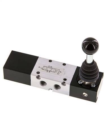5/3 G1/8'' Handhebelventil mittig geschlossen -0,95-10bar/-13,2-140psi