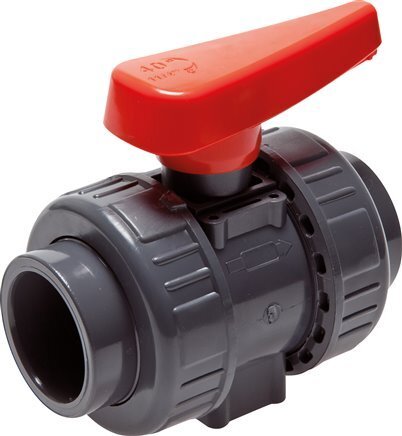 PVC 2-Wege-Kugelhahn 2fach Überwurfmutter 110 mm Buchse FKM