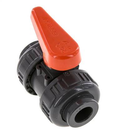 PVC 2-way Ball Valve True Union 16 mm Socket FKM