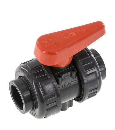 PVC 2-way Ball Valve True Union 25 mm Socket FKM
