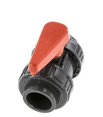 PVC 2-Wege-Kugelhahn 2fach Überwurfmutter 32 mm Buchse EPDM