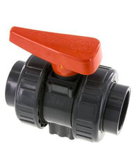 PVC 2-Wege-Kugelhahn 2fach Überwurfmutter 50 mm Buchse FKM