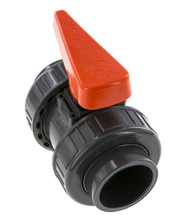 PVC 2-Wege-Kugelhahn 2fach Überwurfmutter 50 mm Buchse FKM