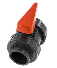 PVC 2-Wege-Kugelhahn 2fach Überwurfmutter 50 mm Buchse FKM