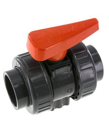 PVC 2-Wege-Kugelhahn 2fach Überwurfmutter 50 mm Buchse FKM