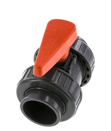PVC 2-Wege-Kugelhahn 2fach Überwurfmutter 50 mm Buchse FKM