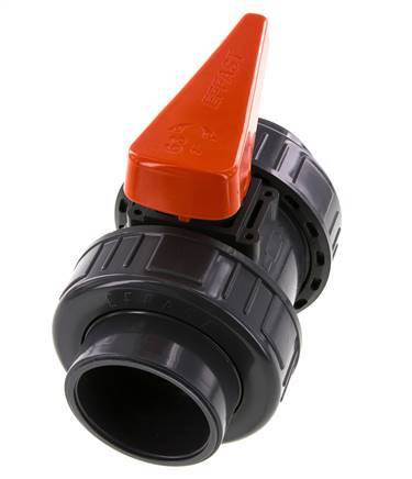 PVC 2-Wege-Kugelhahn 2fach Überwurfmutter 63 mm Buchse FKM