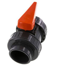 PVC 2-Wege-Kugelhahn 2fach Überwurfmutter 63 mm Buchse FKM