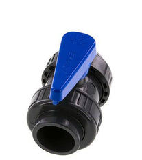 PVC 2-Wege-Kugelhahn 2fach Überwurfmutter 40 mm Buchse EPDM