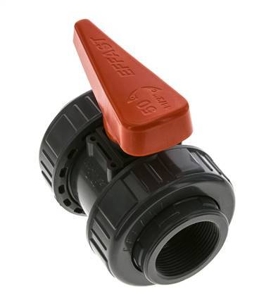 PVC 2-Wege-Kugelhahn 2fach Überwurfmutter Rp 1 1/2'' EPDM