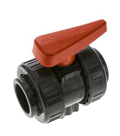 PVC 2-Wege-Kugelhahn 2fach Überwurfmutter Rp 1 1/2'' EPDM