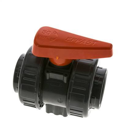 PVC 2-Wege-Kugelhahn 2fach Überwurfmutter Rp 1 1/2'' EPDM