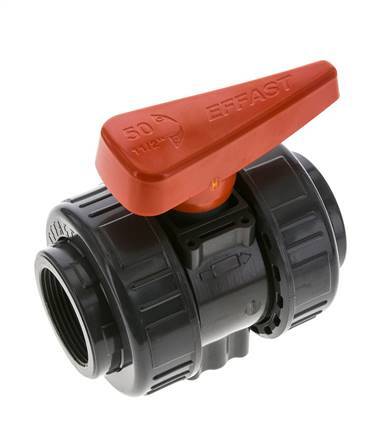 PVC 2-way Ball Valve True Union Rp 1 1/2'' FKM