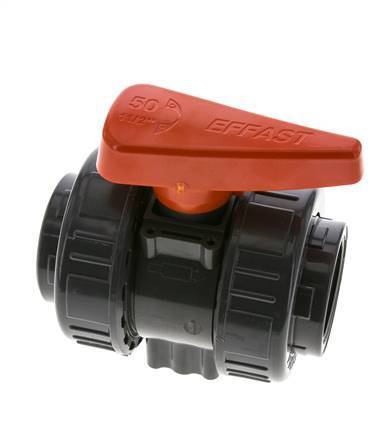 PVC 2-Wege-Kugelhahn 2fach Überwurfmutter Rp 1 1/2'' FKM