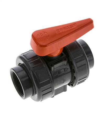 PVC 2-Wege-Kugelhahn 2fach Überwurfmutter Rp 1 1/4'' FKM