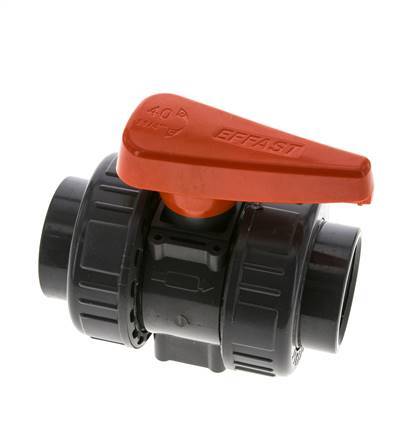 PVC 2-Wege-Kugelhahn 2fach Überwurfmutter Rp 1 1/4'' FKM