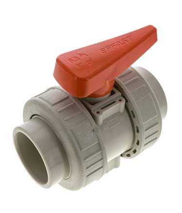 PP-H 2-Wege-Kugelhahn 2fach Überwurfmutter 63 mm EPDM