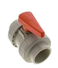 PP-H 2-Wege-Kugelhahn 2fach Überwurfmutter 63 mm EPDM