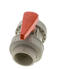 PP-H 2-Wege-Kugelhahn 2fach Überwurfmutter 63 mm EPDM