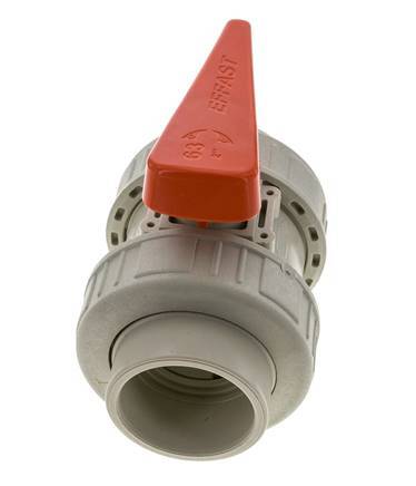 PP-H 2-Wege-Kugelhahn 2fach Überwurfmutter 63 mm EPDM