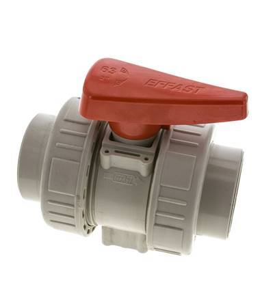 PP-H 2-Wege-Kugelhahn 2fach Überwurfmutter 63 mm FKM