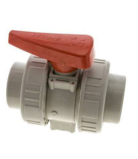 PP-H 2-Wege-Kugelhahn 2fach Überwurfmutter 63 mm FKM