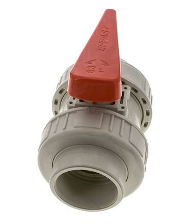 PP-H 2-Wege-Kugelhahn 2fach Überwurfmutter 63 mm FKM
